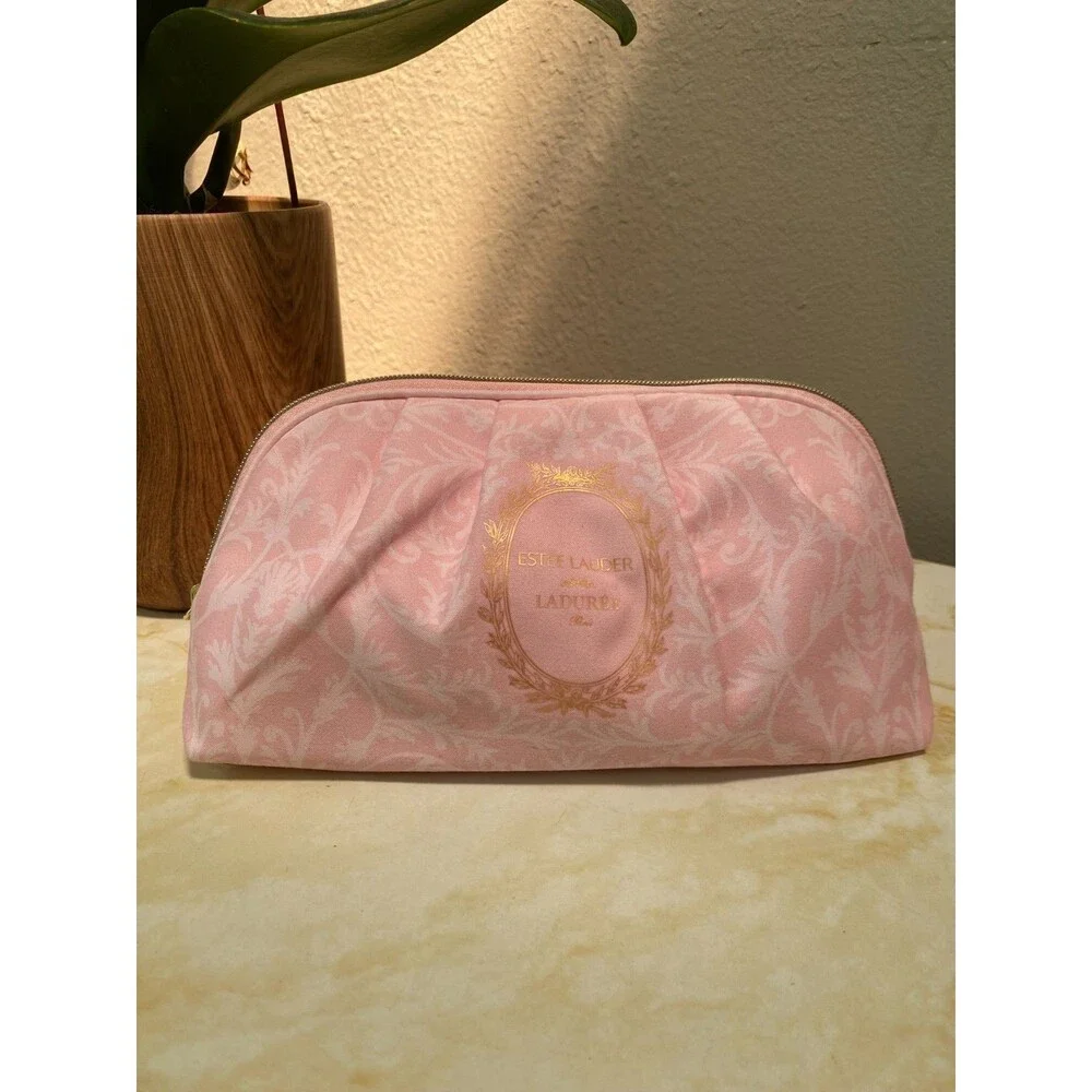 NEW ESTEE LAUDER x Laduree Paris Makeup Cosmetic Bag Pink Floral Flowers Zip Top